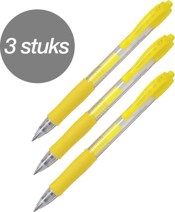 Pilot G-2 – Gel Ink Neon Gele Rollerball pen 3 stuks – Medium Tip