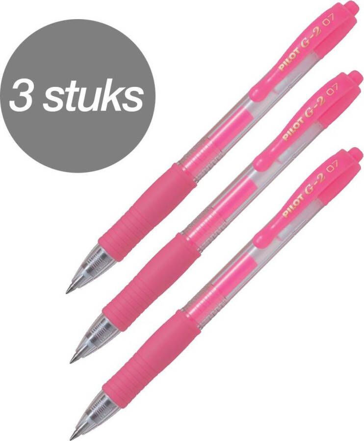 Pilot G-2 – Gel Ink Neon Roze Rollerball pen 3 stuks – Medium Tip