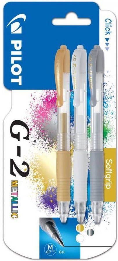 Pilot G2 Premium clicker gel roller 0.7mm Metallics per 3 verpakt