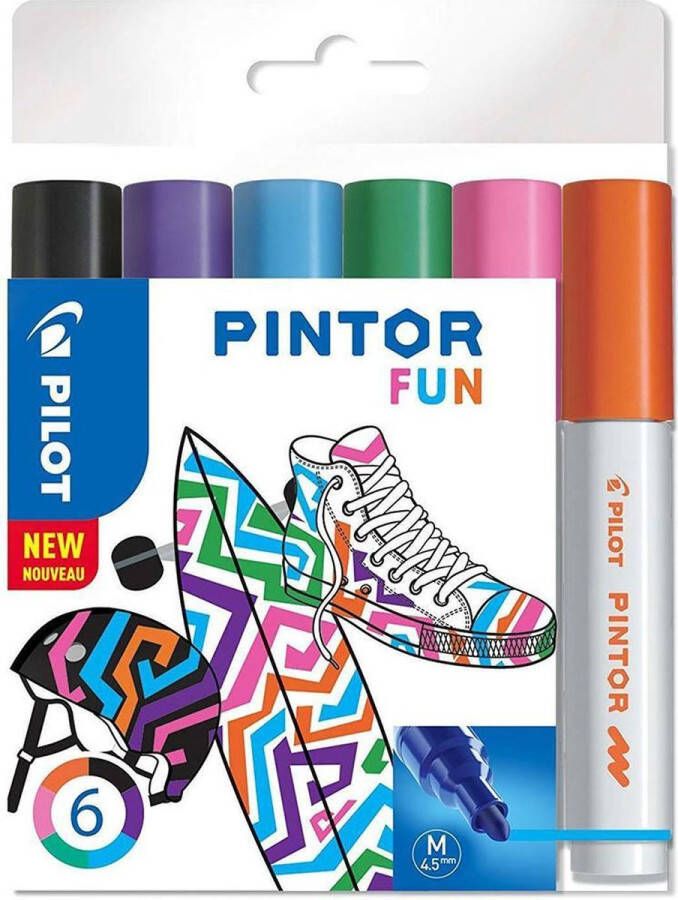 Pilot Pintor 6 Kleuren Verfstiften Set Fun Set Medium marker met 4 5mm punt Inkt op waterbasis Dekt op elk oppervlak zelfs de donkerste Teken kleur versier markeer schrijf kalligrafeer…