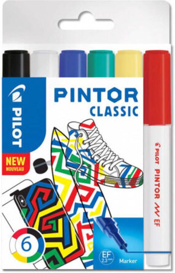 Pilot Pintor 6 Kleuren Verfstiften Set Classic Set Extra Fijne marker met 2 3mm punt Inkt op waterbasis Dekt op elk oppervlak zelfs de donkerste Teken kleur versier markeer schrijf kalligrafeer…
