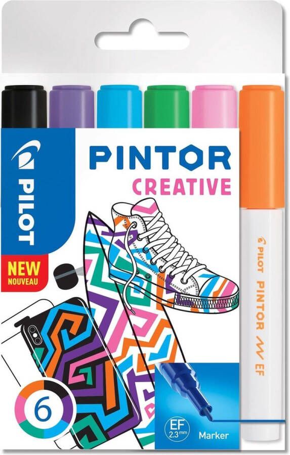 Pilot Pintor 6 Kleuren Verfstiften Set Creative Set Extra Fijne marker met 2 3mm punt Inkt op waterbasis Dekt op elk oppervlak zelfs de donkerste Teken kleur versier markeer schrijf kalligrafeer…