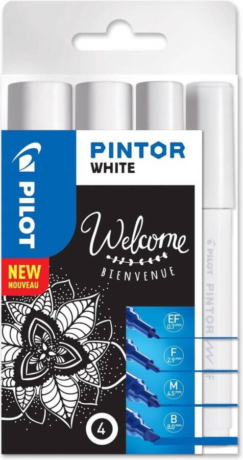 Pilot Pintor Witte Verfstiften Set 4 maten EF F M B Inkt op waterbasis Dekt op elk oppervlak zelfs de donkerste Teken kleur versier markeer schrijf kalligrafeer…