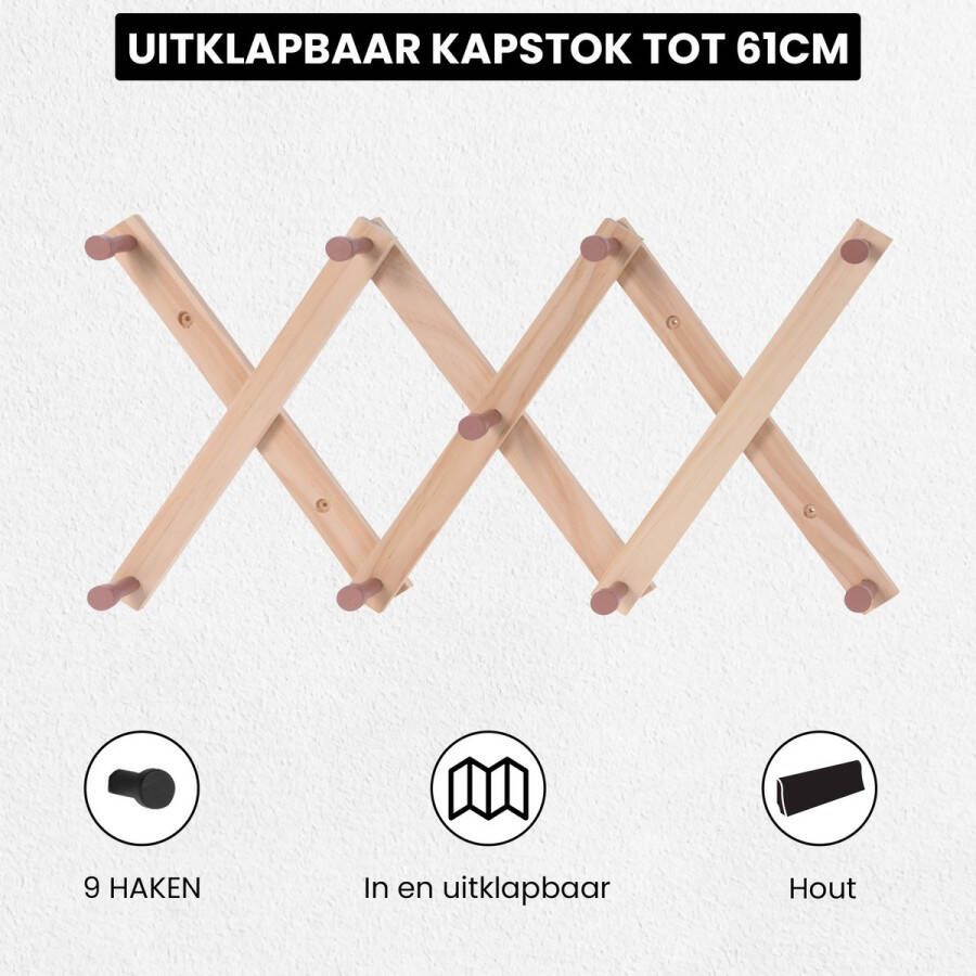 Pin Accessoires Ki Kapstok Hout Kledinghanger Wandkapstok 10 Plekken Uitschuifbaar Kapstokken Garderoberek Handdoekrek Deurkapstok Kapstok haken Kapstok hangend Houten Kapstok