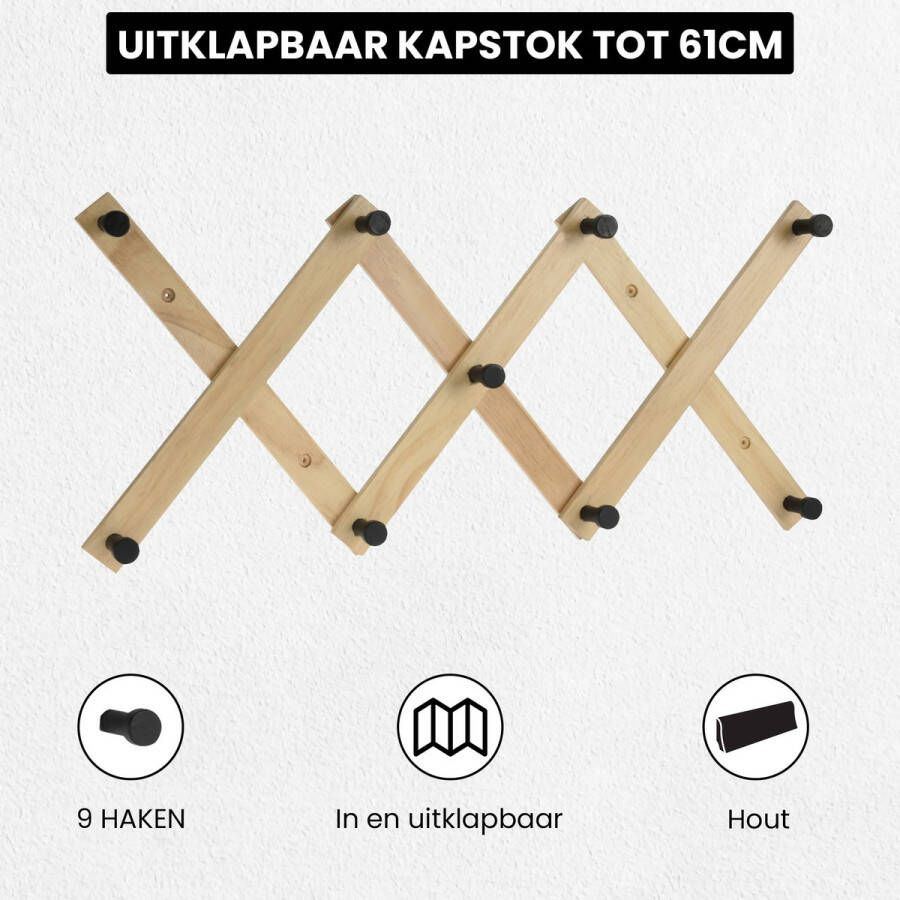 Pin Accessoires Ki Kapstok Zwart Kledinghanger Wandkapstok 10 Plekken Uitschuifbaar Kapstokken Garderoberek Handdoekrek Deurkapstok Kapstok haken Kapstok hangend Houten Kapstok