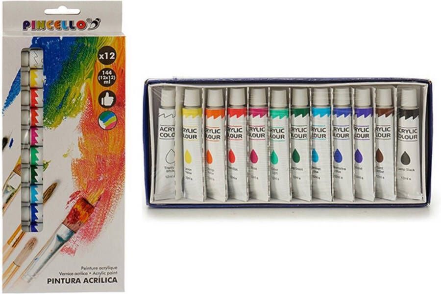 Merkloos Acryl hobby knutselen verf tubes 12 kleuren in tubes van 12 ml Hobbyverf