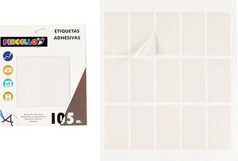 Pincello Witte stickers rechthoekig 20 x 37 mm (168 stickers)