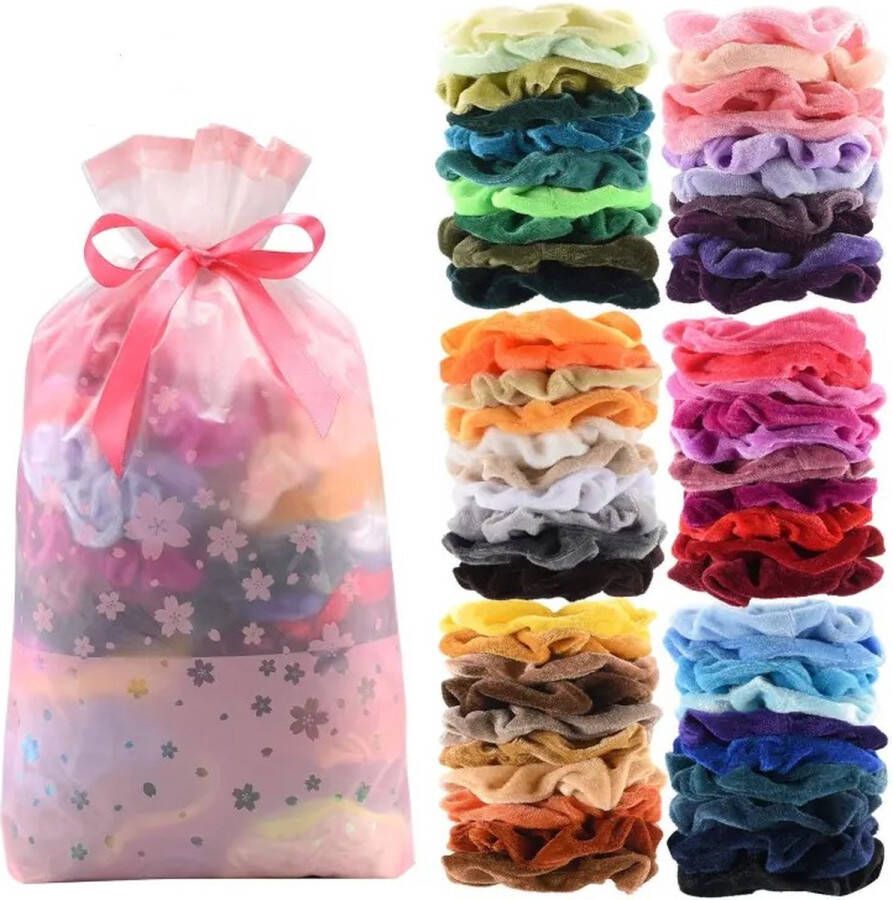 Pink Coconut Scrunchies Sinterklaascadeau meisjes -Haarelastiekjes Velvet 60 STUKS Mega Pack Haaraccessoires Haarelastiek 60 Kleuren Scrunchie