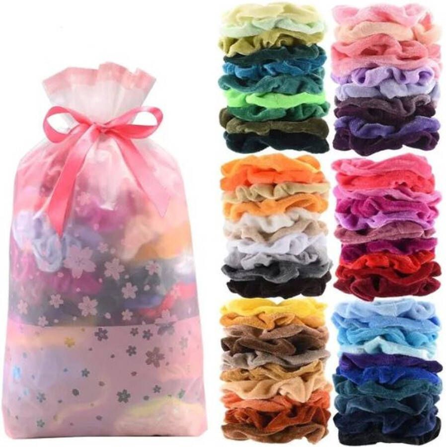 Pink Coconut Scrunchies Haarelastiekjes Velvet 60 STUKS Mega Pack Haaraccessoires Haarelastiek Haarwokkel 60 Kleuren Scrunchie Set