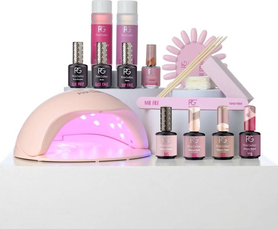 Pink Gellac Gellak Starterspakket Premium Uncovered 4 Kleuren Gel Nagellak LED lamp en Manicure Set Gel Lak voor Gelnagels