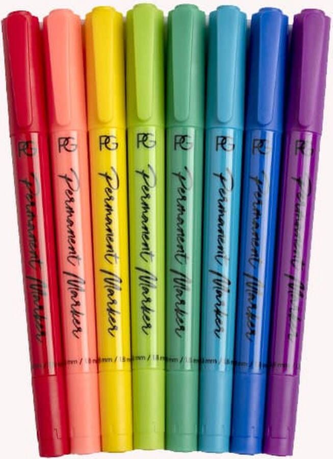 Pink Gellac | Permanent Marker Set Nail-art pennen Set van 8 regenboogkleuren Waterproof