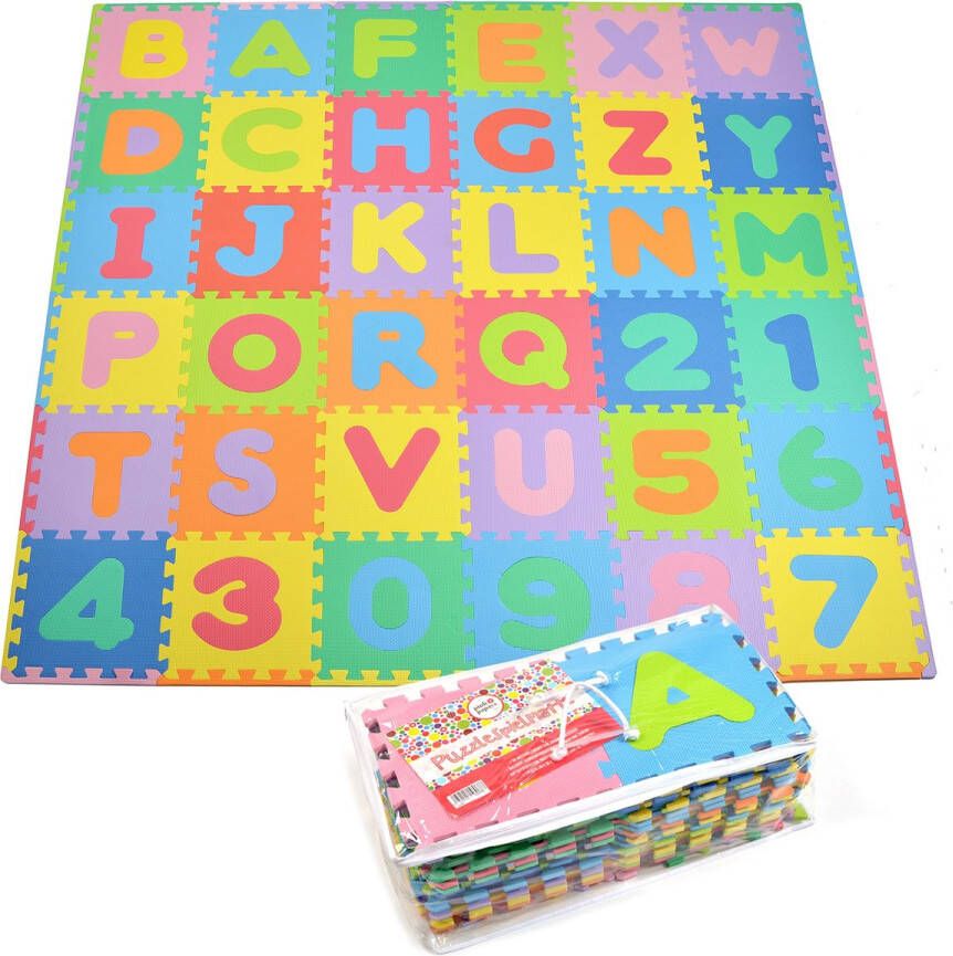 Pink Papaya Puzzelmat XXL met 86 stukjes voor kinderen antislip EVA speelmat aan elkaar te bevestigen inclusief randdelen 30 x 30 x 1 cm kindertapijt puzzel met cijfers en letters inclusief tas