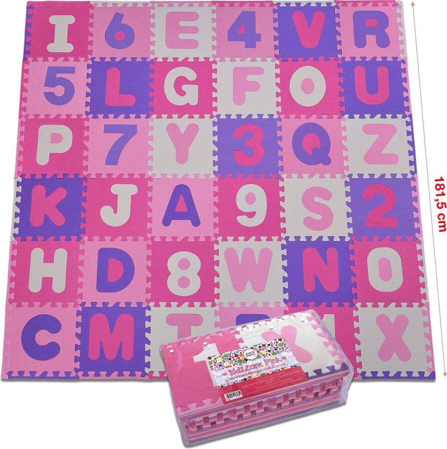 Pink Papaya Puzzelmat XXL met 86 stukjes voor kinderen antislip EVA speelmat aan elkaar te bevestigen inclusief randdelen 30 x 30 x 1 cm kindertapijt puzzel met cijfers en letters inclusief tas