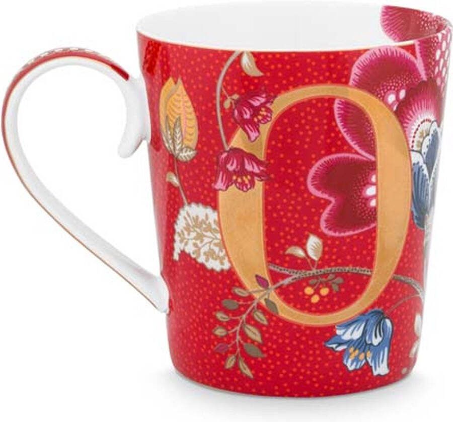 PiP Studio alfabetmok O Blushing birds red mok 350ml rood porselein lettermok O