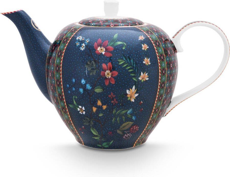 Pip Studio Berry Blues Blue theepot 1.6 ltr Donkerblauw porselein theepot bloemen