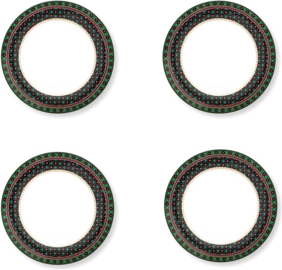 Pip Studio Berry Blues Clover Green set van vier dinerbord 26.5cm porselein donkerblauw met groene rand