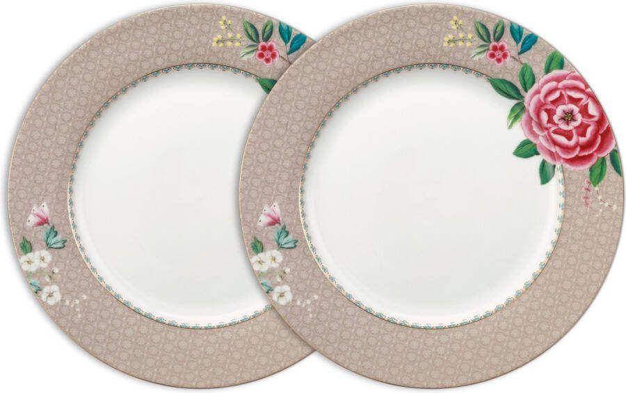Pip Studio Blushing Birds Dinerborden Khaki Porselein Set van 2 26.5cm