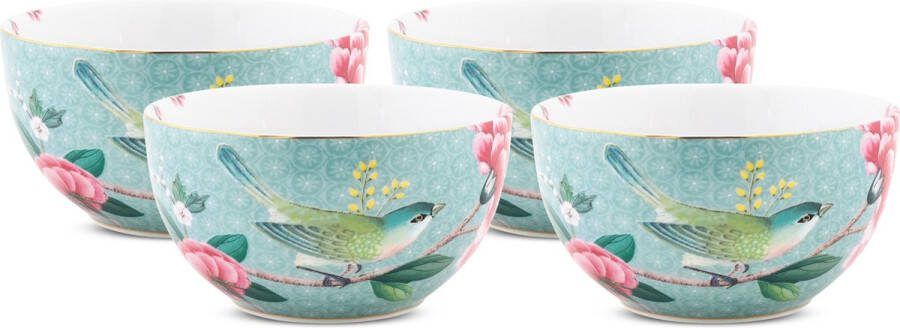Pip Studio Blushing Birds Kommen Blauw Porselein Set van 4 12cm