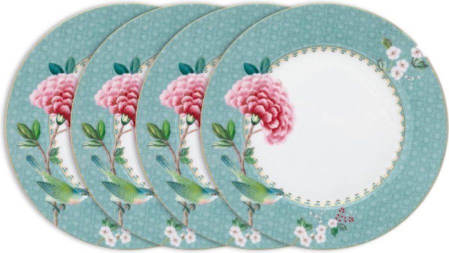 Pip Studio Blushing Birds Ontbijtborden Blauw Porselein Set van 4 21cm