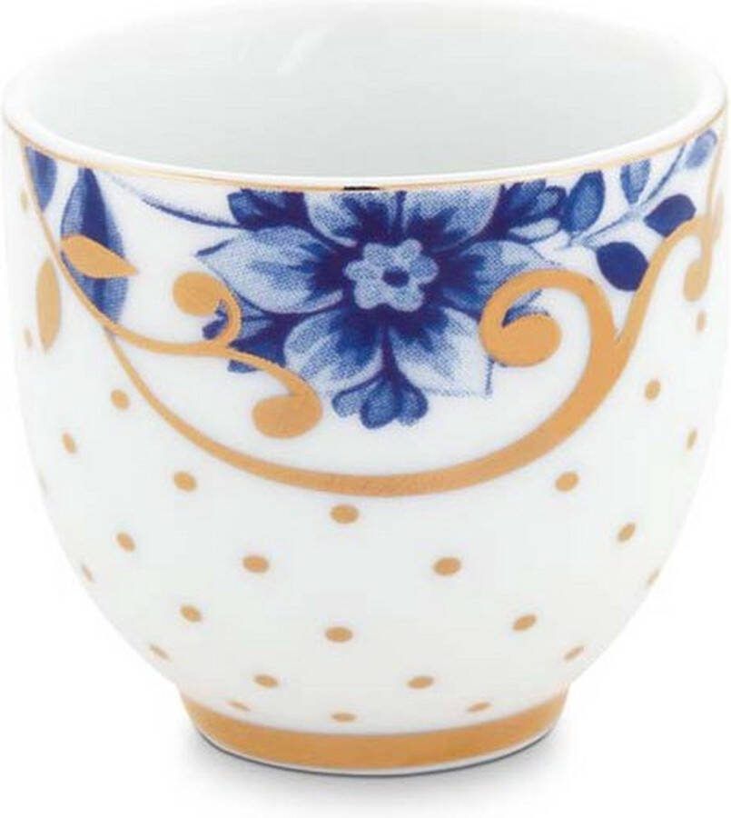 Pip Studio eierdopje uit de Royal White Collectie eierdopje met blauwe bloemetjes en gouden stipjes