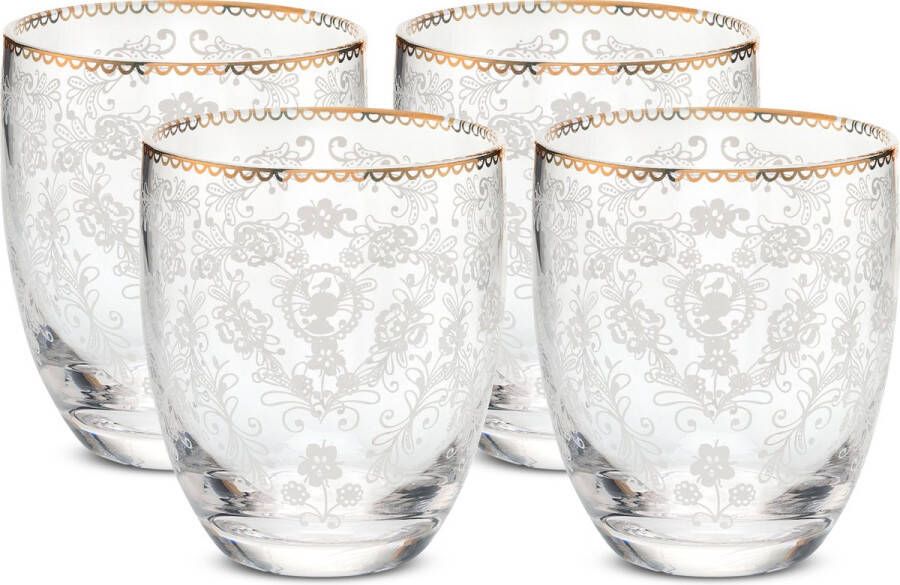 Pip Studio Floral Waterglazen Goud Kristal Glas Set van 4 280ml