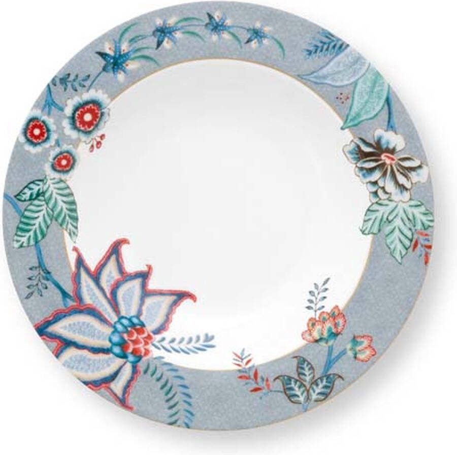 Pip Studio Flower Festival diepbord (1) 21 5cm lichtblauw bloemen soepbord pastabord