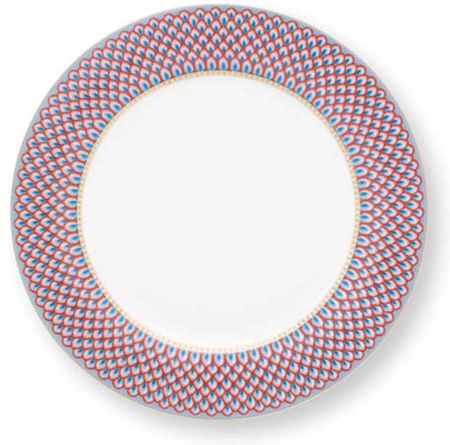 PiP Studio Flower Festival dinerbord (1) 26 5cm Scallop rood lichtblauw bord