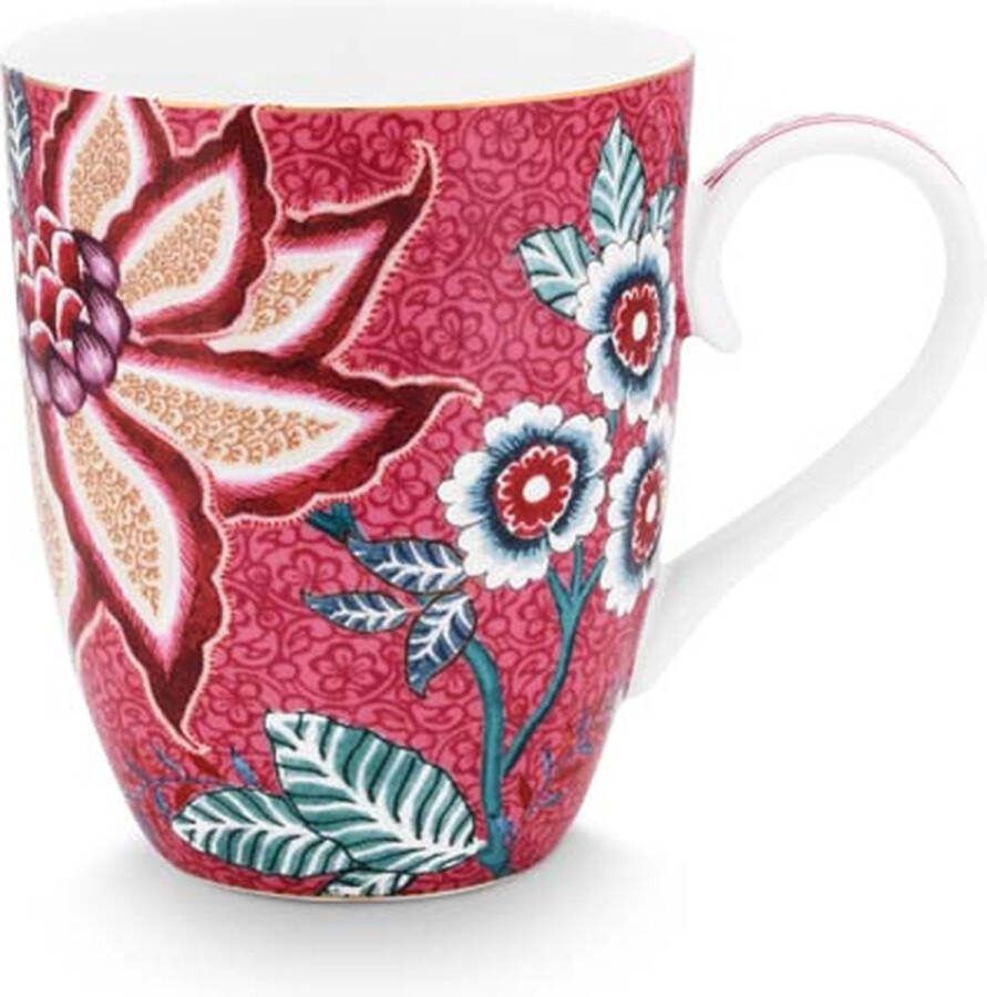 Pip Studio Flower Festival Grote Mok met Oor Donker Roze Porselein 350ml
