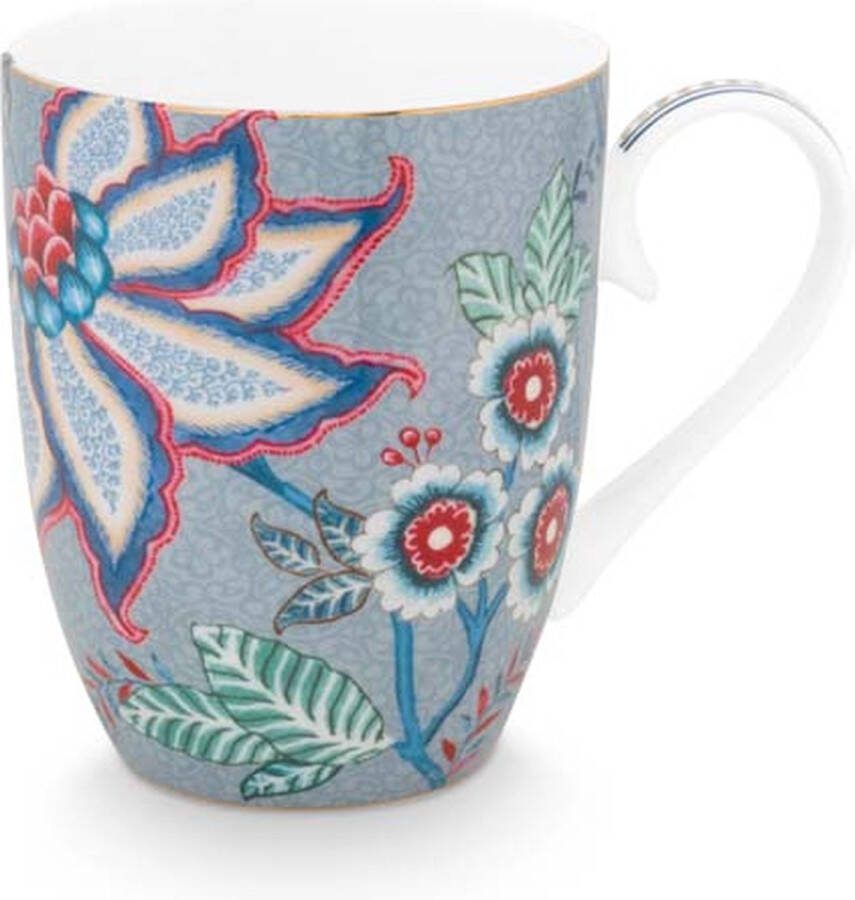Pip Studio Flower Festival Grote Mok met Oor Licht Blauw Porselein 350ml