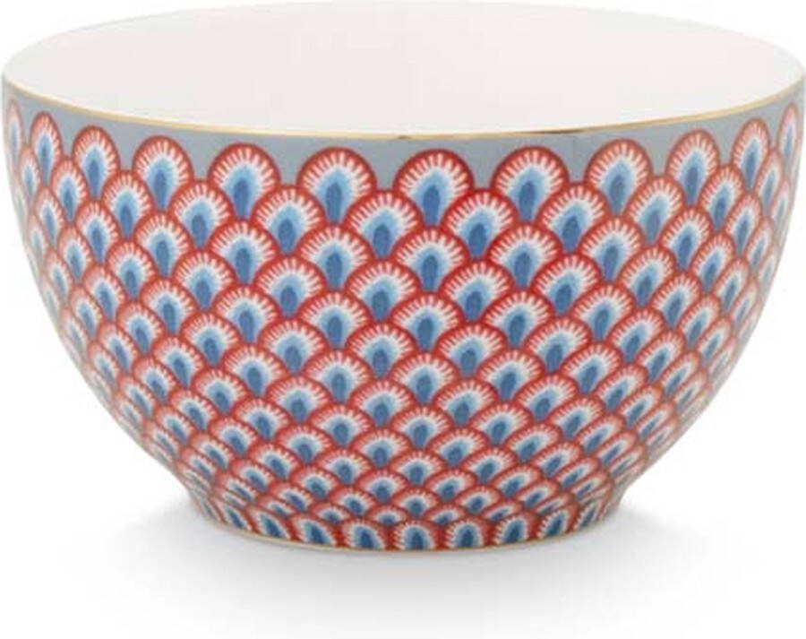 Pip Studio Flower Festival kom 9.5cm lichtblauw rood porselein scallop