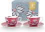 PiP Studio set van cappuccino tassen met onderbordje flower festival dark pink 280ml roze kop en schotel - Thumbnail 1