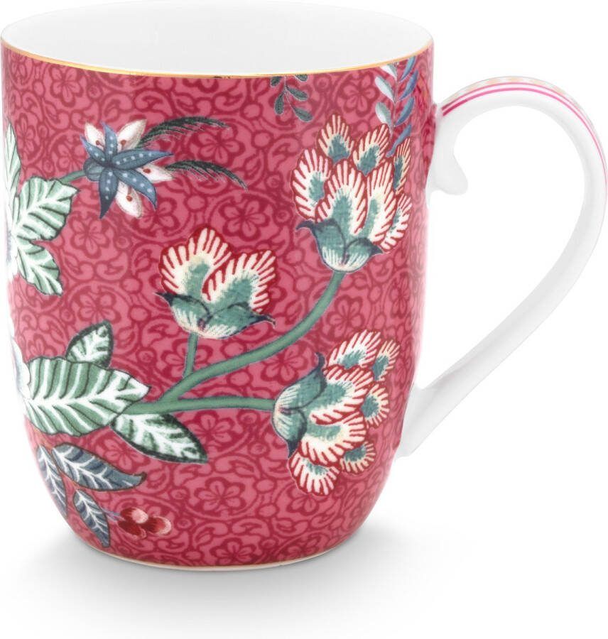 Pip Studio Flower Festival Mok met Oor Donkerroze Porselein 145ml