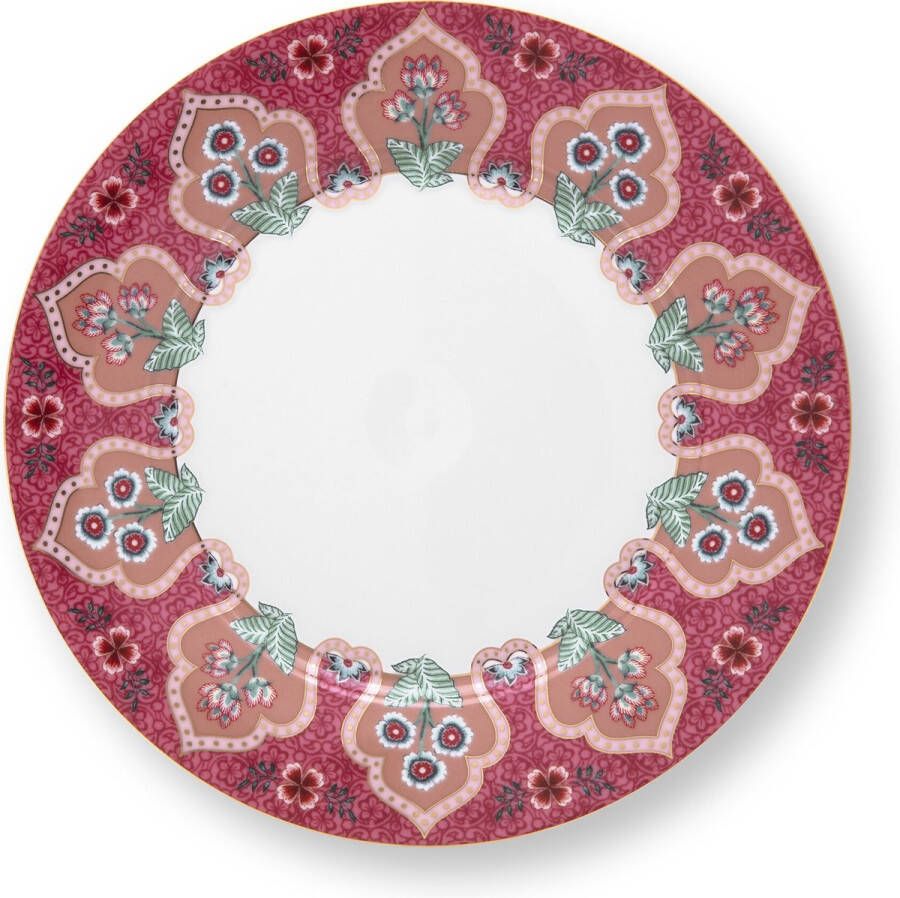 PiP Studio Flower Festival ontbijtbord dark pink ⌀ 21cm donker roze bloemen porselein