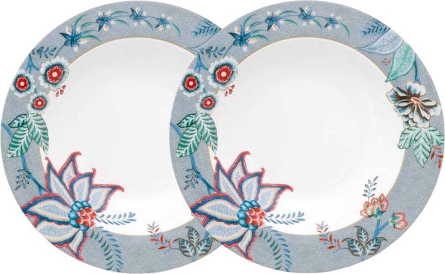 Pip Studio Flower Festival Pastaborden Licht Blauw Porselein Set van 2 21.5cm
