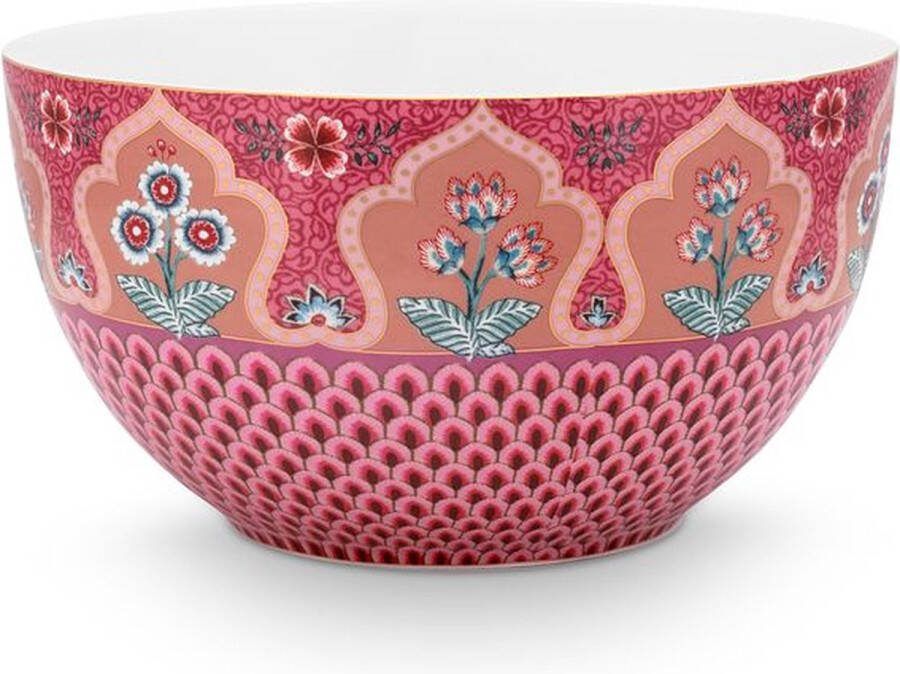 Pip Studio Flower Festival Scallop Kom Donker Roze Porselein 18cm