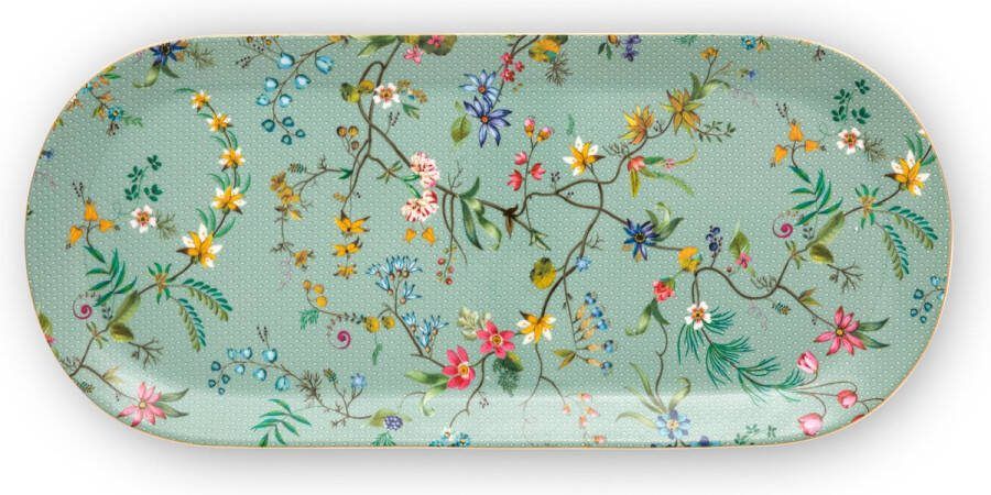 PiP Studio Jolie cakeschaal 33.3x15.5cm serveerschaal groen bloemen porselein