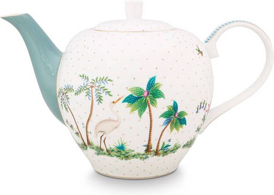 PiP Studio Jolie theepot 1.6 liter wit heron tropische palmen porselein