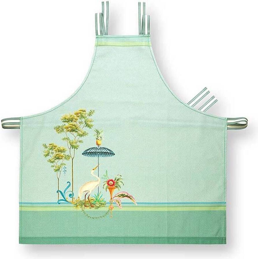 Pip Studio Jolie groen keukenschort 100% katoen groen witte reiger tropische bloemen schort