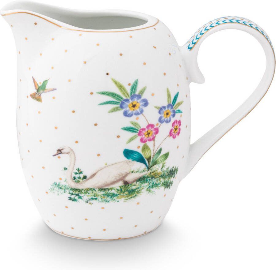 Pip Studio Jolie kan 250ml wit porselein melkkannetje gouden stippen zwaan