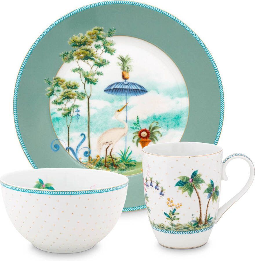 PiP Studio Jolie ontbijtset wit ontbijtbord ⌀21cm kom ⌀15cm mok 350ml