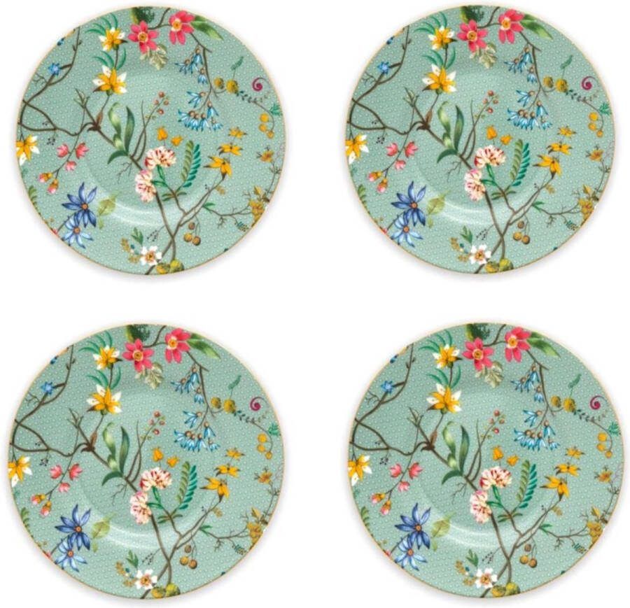 Pip Studio Jolie set van vier petit four bordjes 12cm groen porselein