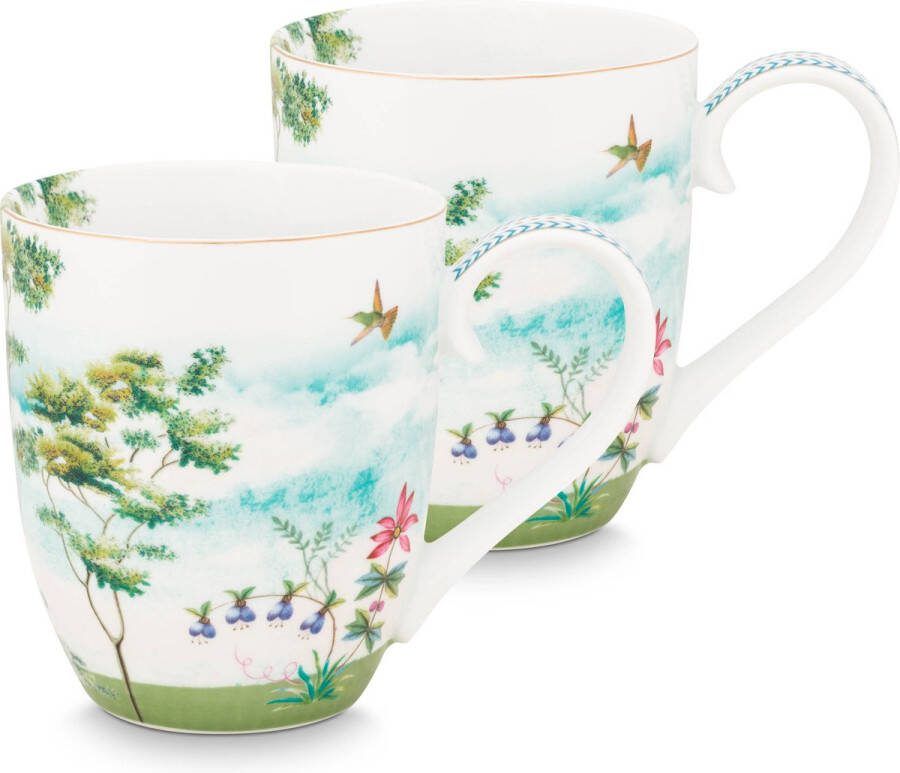 Pip Studio Jolie set 2 mok Heron 450ml wit porselein mokken set van twee XL 450ml