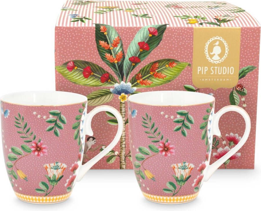 PiP Studio La Majorelle Beker Large Set van 2 stuks Roze porselein 350ml