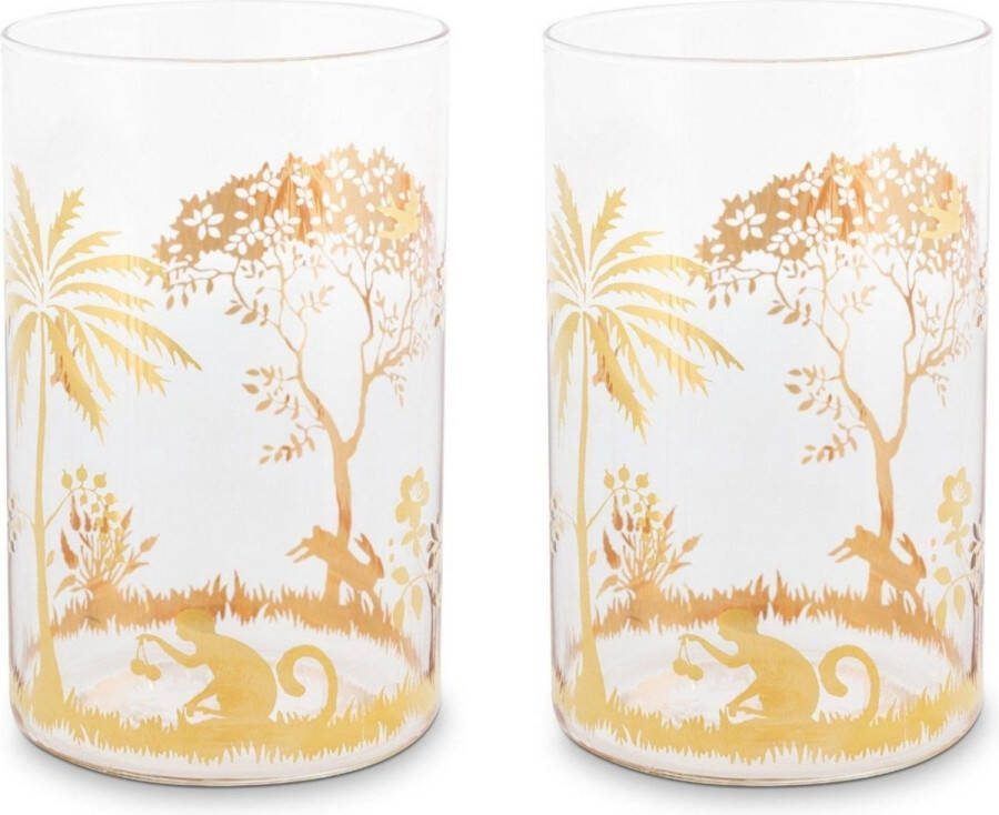 Pip Studio La Majorelle Collectie Set van 2 Long Drink glazen met gouden print
