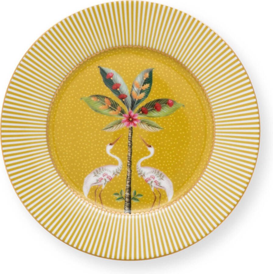 PiP Studio La Majorelle yellow gebaksbord ⌀17cm geel gebaksbordje met Heron en palmboom