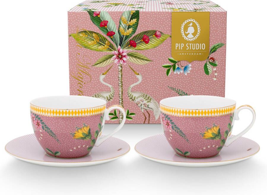 PiP Studio La Majorelle kop en schotel set van 2 stuks Cappuccino roze