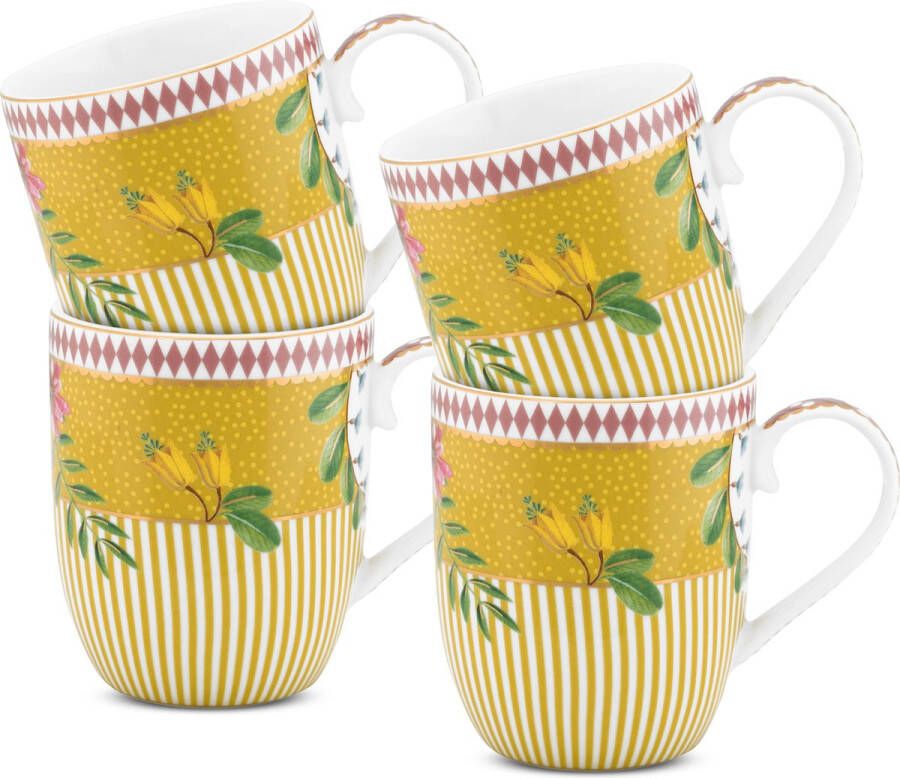 Pip Studio La Majorelle Mokken met Oor Geel Porselein Set van 4 145ml