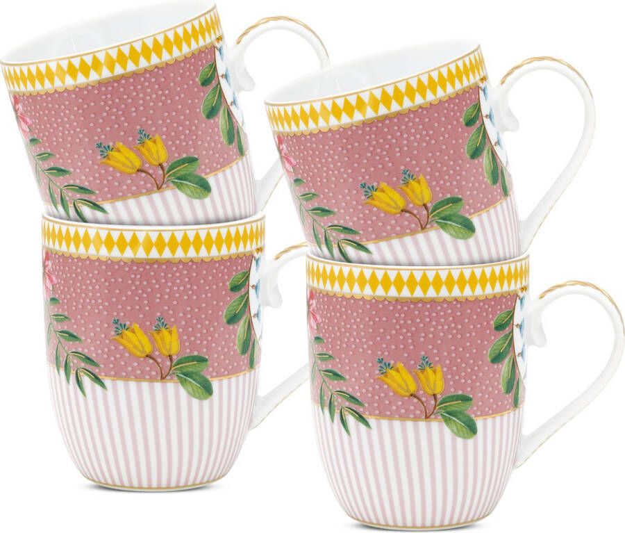 Pip Studio La Majorelle Mokken met Oor Roze Porselein Set van 4 145ml