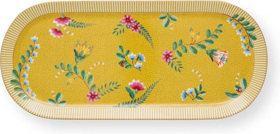 PiP Studio La Majorelle Yellow cakeschaal 33.3 x 15.5cm rechthoekig gele serveerschaal bloemen