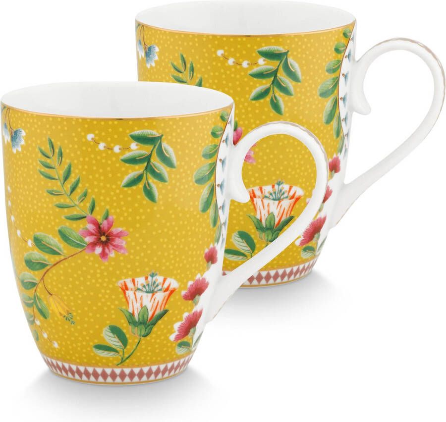 PiP Studio La Majorelle Yellow mok set 2 350ml geel bloemen porselein pasen